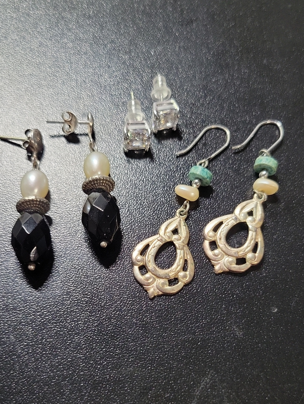 Assorted Silver Women's Earrings Set with Black, Pearl and Turquoise Accents